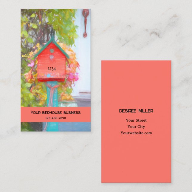 Birdhouse Rustic Red Green Teal Fine Art Country Business Card (Front/Back)