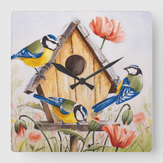 Birdhouse Square Wall Clock