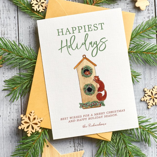 Birdhouse Squirrels Photo Collage Holiday Card (Creator Uploaded)