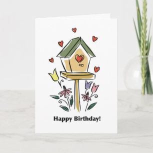 Birdhouse Surrounded by Hearts Birthday Card