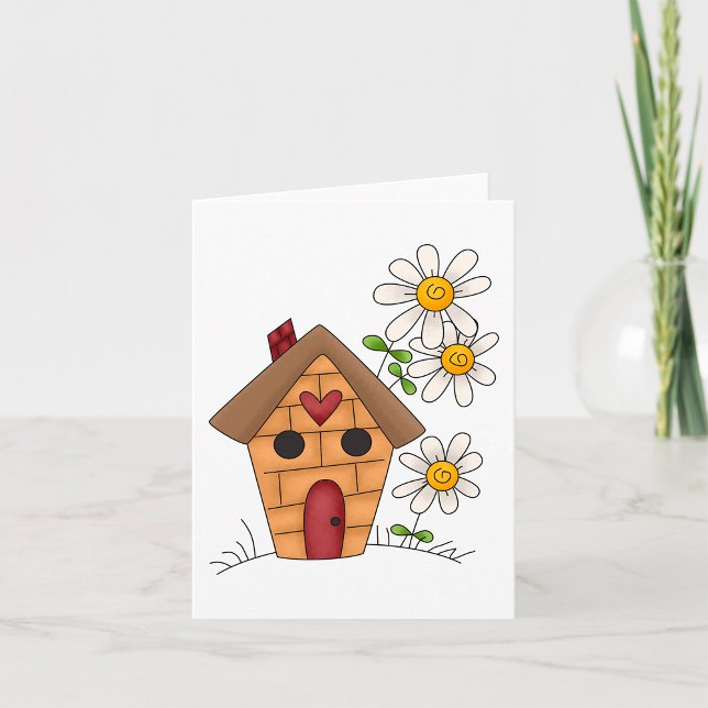Birdhouse with Daisies and Heart Folk Art Card (Creator Uploaded)