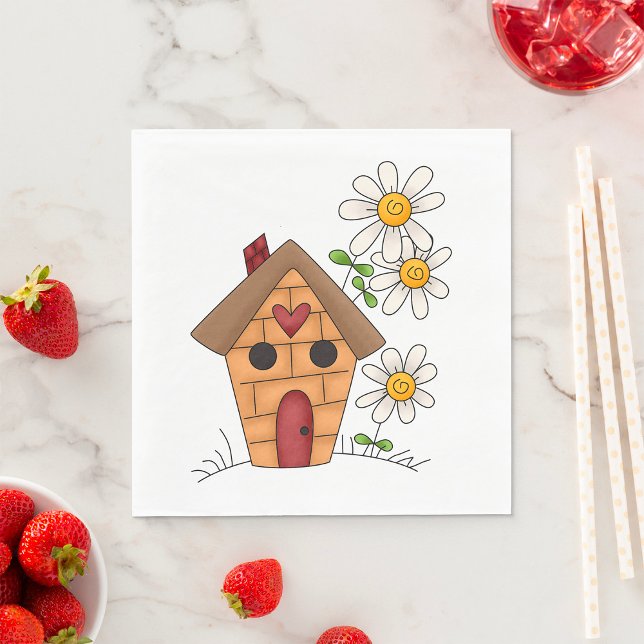 Birdhouse with Daisies and Heart Folk Art Napkin (Creator Uploaded)