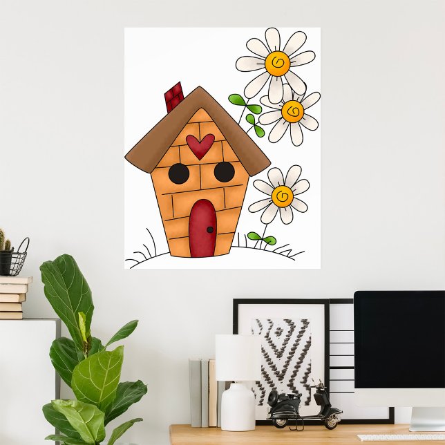 Birdhouse with Daisies and Heart Folk Art Poster (Creator Uploaded)