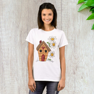 Birdhouse with Daisies and Heart Folk Art T-Shirt