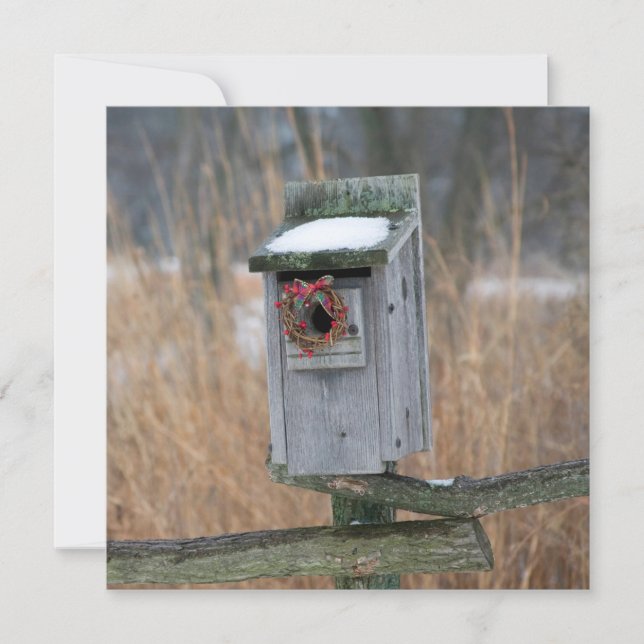Birdhouse with Holiday Wreath Card (Front)