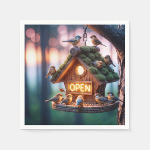 Birdhouse With Neon Open Sign Napkin