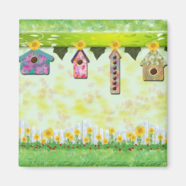 Birdhouses in Spring Magnet (Front)