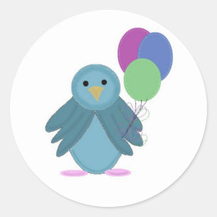 Birdie with Birthday Balloons Classic Round Sticker