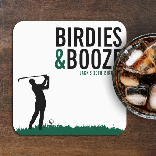 Birdies & Booze Adult Golf Birthday Party Square Paper Coaster