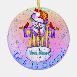 Birdies Snowman Ceramic Ornament