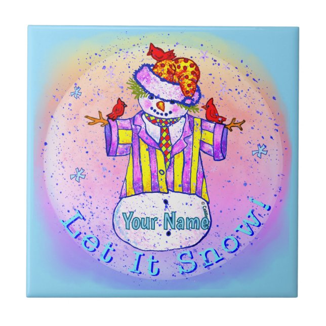 Birdies Snowman Ceramic Tile (Front)