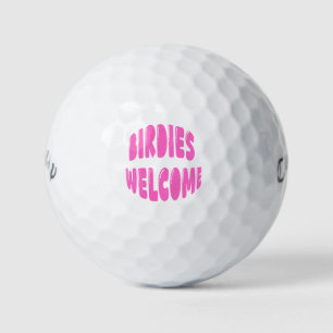 Birdies Welcome Pink Typography Birthday Gift Golf Balls