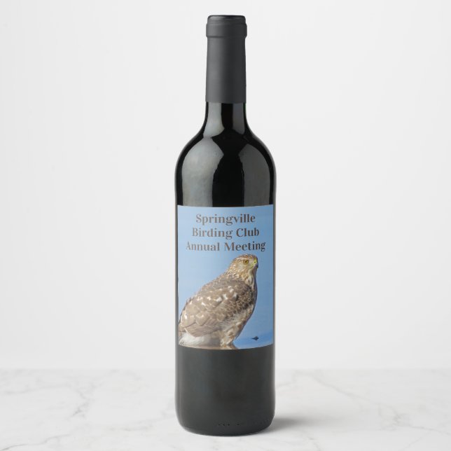 Birding Club Wild Raptor Bird Hawk Hobby Meeting Wine Label (Front)