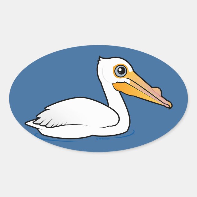 BIrdorable American White Pelican Oval Sticker (Front)