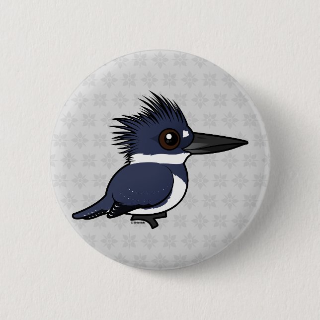 Birdorable Belted Kingfisher (male) 6 Cm Round Badge (Front)