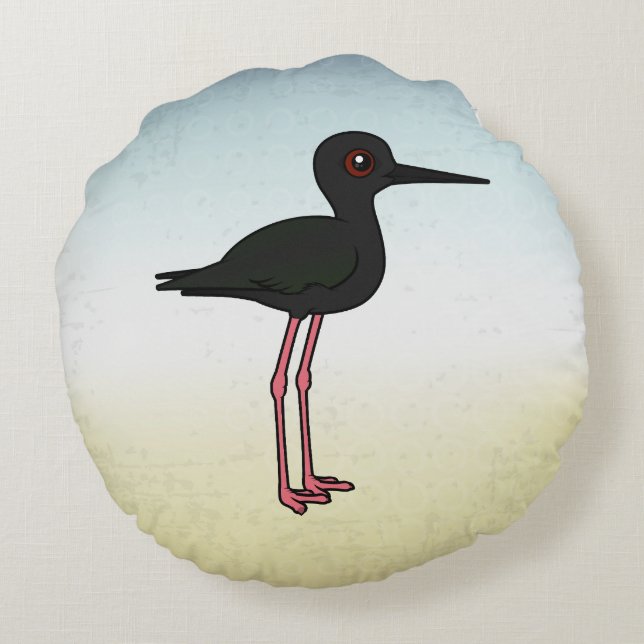 Birdorable Black Stilt Round Cushion (Back)
