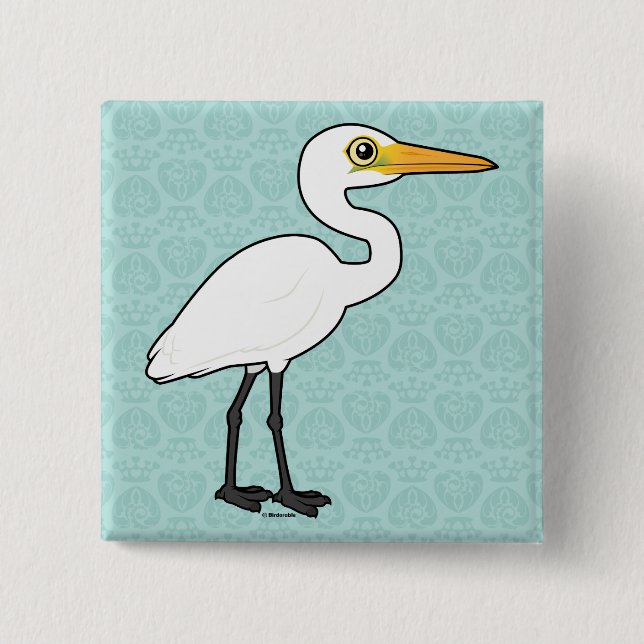 Birdorable Great Egret 15 Cm Square Badge (Front)
