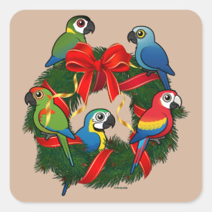 Birdorable Macaws Christmas Wreath Square Sticker