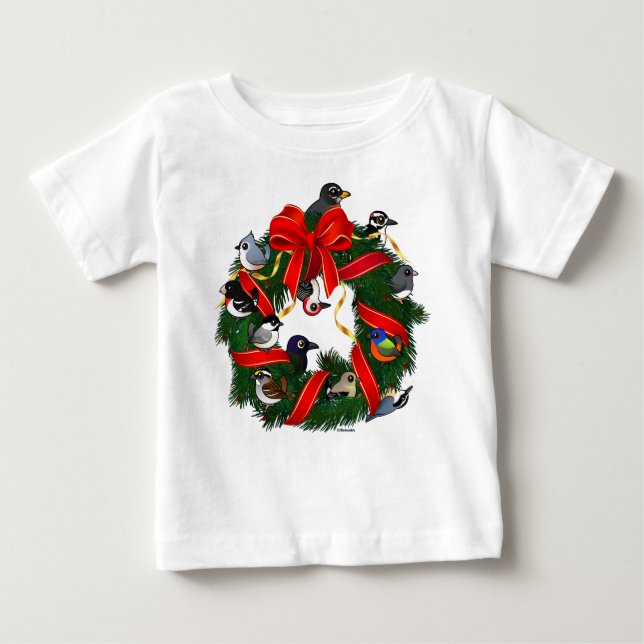 Birdorable NA Backyard Birds Christmas Wreath Baby T-Shirt (Front)
