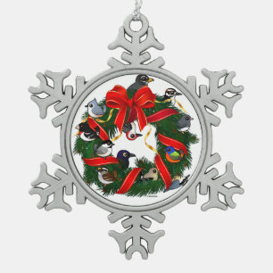 Birdorable NA Backyard Birds Christmas Wreath Snowflake Pewter Christmas Ornament