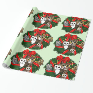 Birdorable Owls Christmas Wreath Wrapping Paper