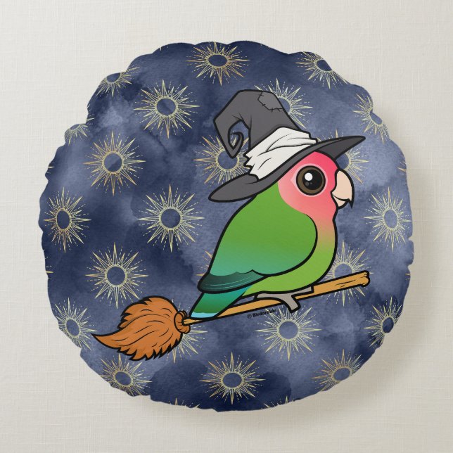 Birdorable Peach-faced Lovebird Halloween Witch Round Cushion (Front)