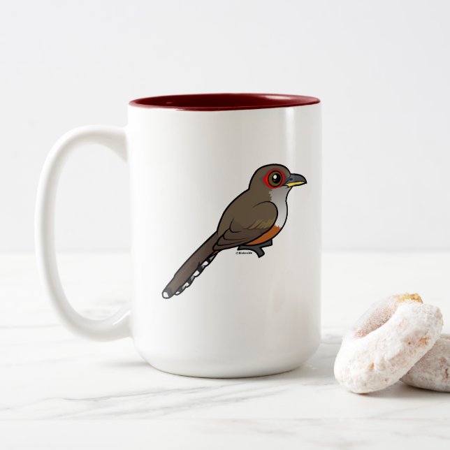 Birdorable Puerto Rican Lizard-Cuckoo Two-Tone Coffee Mug (With Donut)