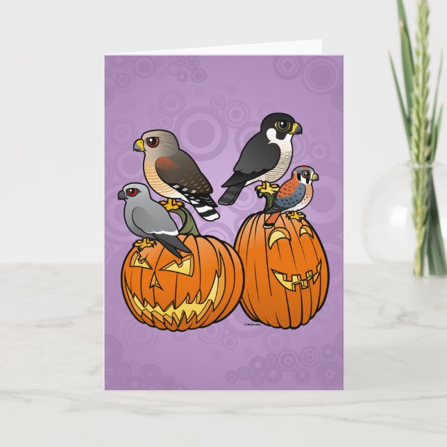 Birdorable Raptors on Pumpkins Card (Front)