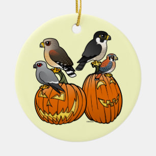 Birdorable Raptors on Pumpkins Ceramic Tree Decoration