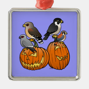 Birdorable Raptors on Pumpkins Metal Tree Decoration
