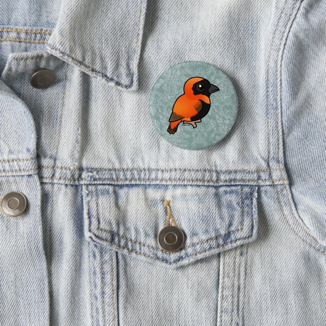 Birdorable Southern Red Bishop 6 Cm Round Badge (In Situ)