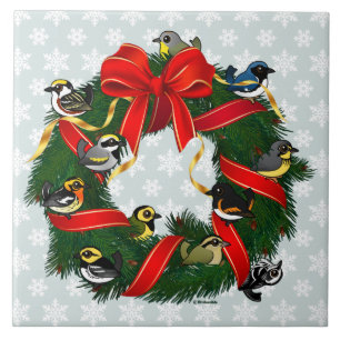 Birdorable Warblers Christmas Wreath Ceramic Tile