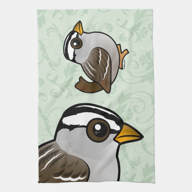 Birdorable White-crowned Sparrow Tea Towel (Vertical)
