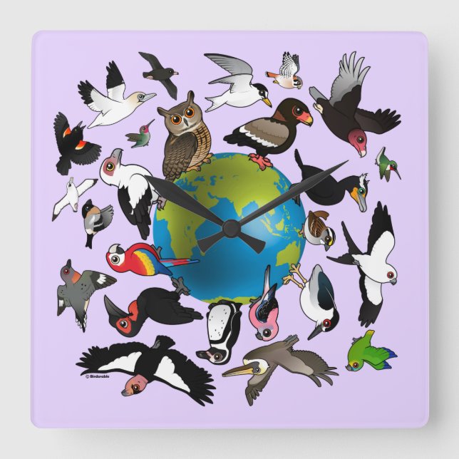 Birdorables Around the World Square Wall Clock (Front)