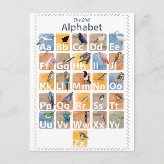 Birds alphabet postcard