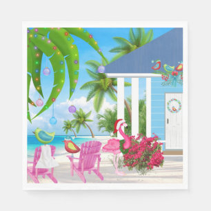 Birds and Beach House Tropical Christmas Holiday Napkin