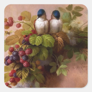 birds and bees and berries square sticker