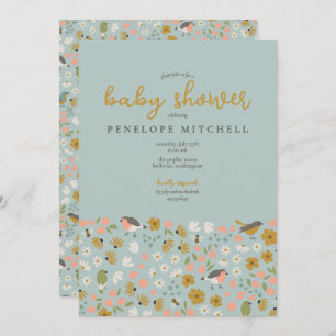 Birds and Bees Floral Baby Shower  Invitation