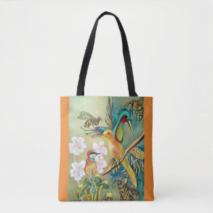 birds and bees painting tote bag