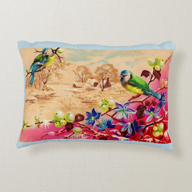 birds and berries print decorative cushion (Back)