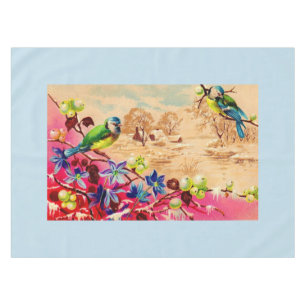 birds and berries print tablecloth