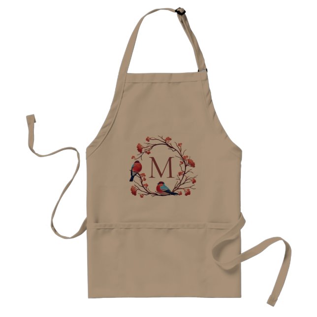 Birds and Berries Wreath Monogram Standard Apron (Front)