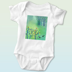 Birds and Blossom Landscape Art Baby Bodysuit