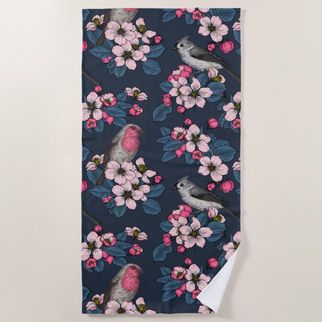 Birds and Blossoms Beach Towel (Front)