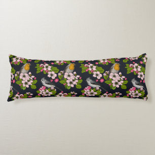 Birds and Blossoms on black Body Cushion