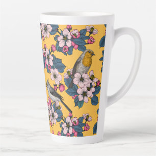 Birds and Blossoms on black Latte Mug