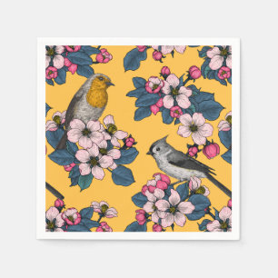 Birds and Blossoms on black Napkin
