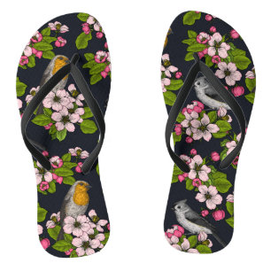 Birds and Blossoms on black Thongs