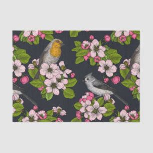 Birds and Blossoms on black Tissue Paper