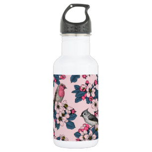 Birds and Blossoms on pink 532 Ml Water Bottle
